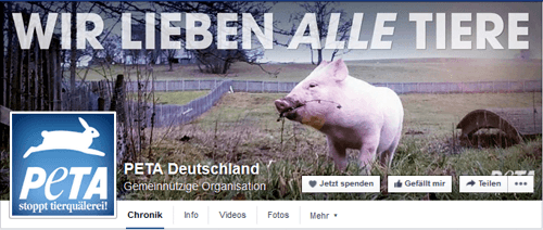 Screenshot Facebook Seite PeTA 03.09.2015