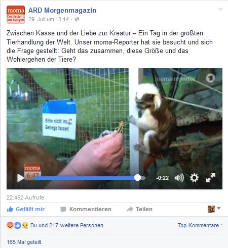 Wie Tierrechtler auf Facebook abdrehen Screenshot Facebook Seite ARD Morgenmagazin