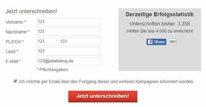 GERATI kann PeTA erneut Betrug nachweisen / Screenshot peta.de