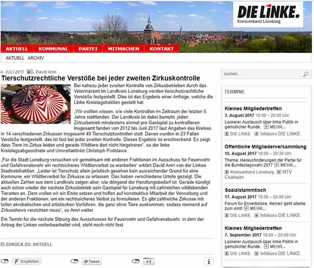 Die Linken – Tierschutzverstöße, die keine Tierschutzverstöße sind - Screenshot dielinke-lueneburg.de
