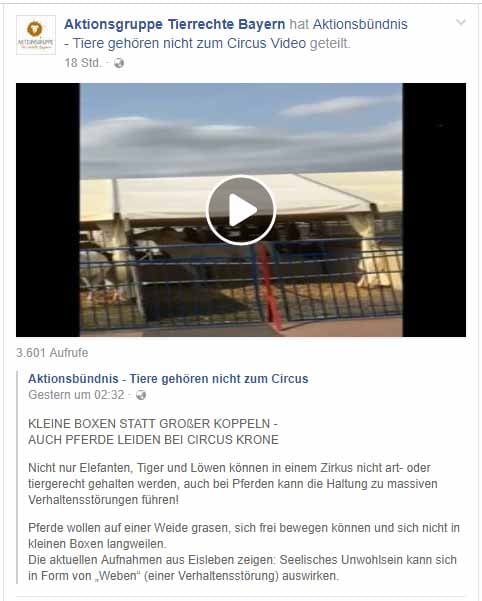 Simon Fischer zeigt großzügige Pferdeboxen Anlage des Circus Krone / Screenshot Facebook Aktionsgruppe Tierrechte Bayern