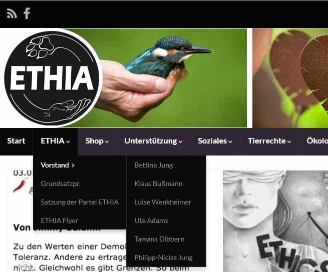 Simon Fischer fliegt aus dem Vorstand der ETHIA Partei / Screenshot ethia.de