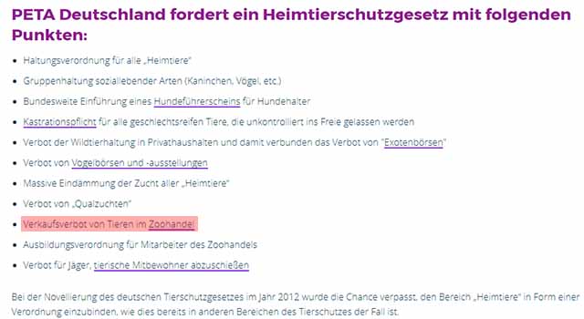 PeTA widerspricht sich wieder einmal selbst Screenshot: PeTA.de