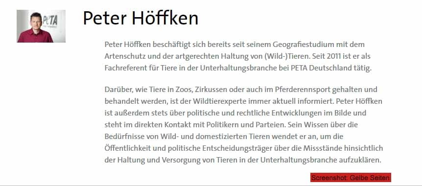 Wo ist denn nun das Diplom vom Fachreferenten Peter Höffken? / Screenshot: Gelbe Seiten