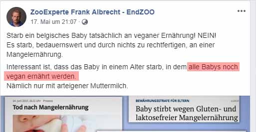 Zoo-NICHT-Experte Frank Albrecht präsentiert wieder eigene Dummheit! / Screenshot Facebook