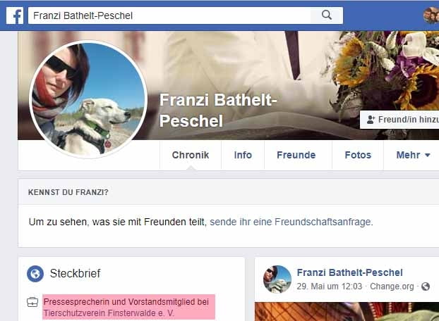 Tierrechtsvereine sind niemanden Rechenschaft schuldig, so die Meinung von Franzi Bathelt-Peschel / Screenshot Facebook