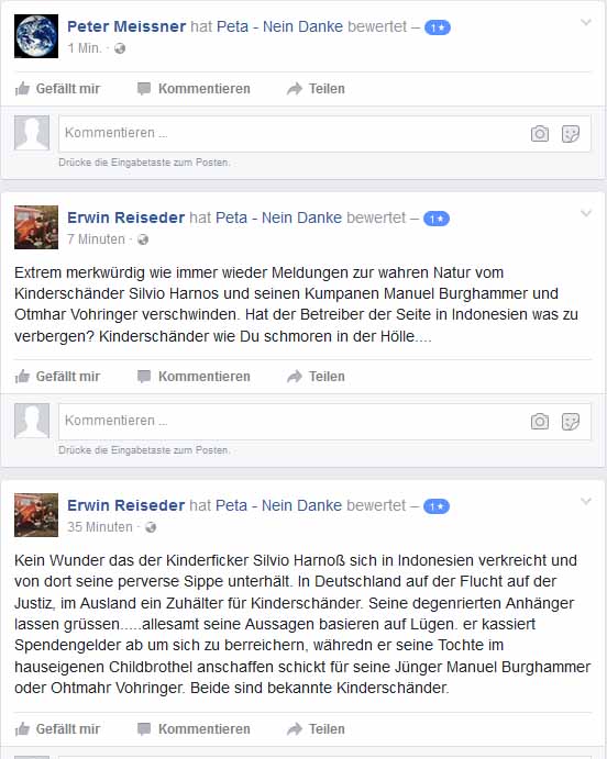 Peta Unterstützer Erwin Reisender in Aktion mit 3 Accounts!