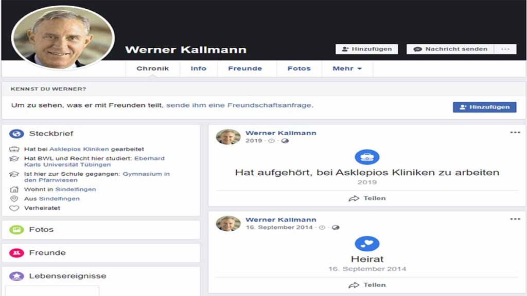 Facebook Faceaccount von Werner Kallmann benutzt von einem ängstlichen radikalen Tierrechtler