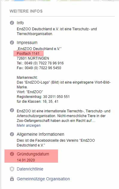 Neue tranzparente Aussagen von Albrecht / Screenshot Facebook Endzoo Deutschland e.V.