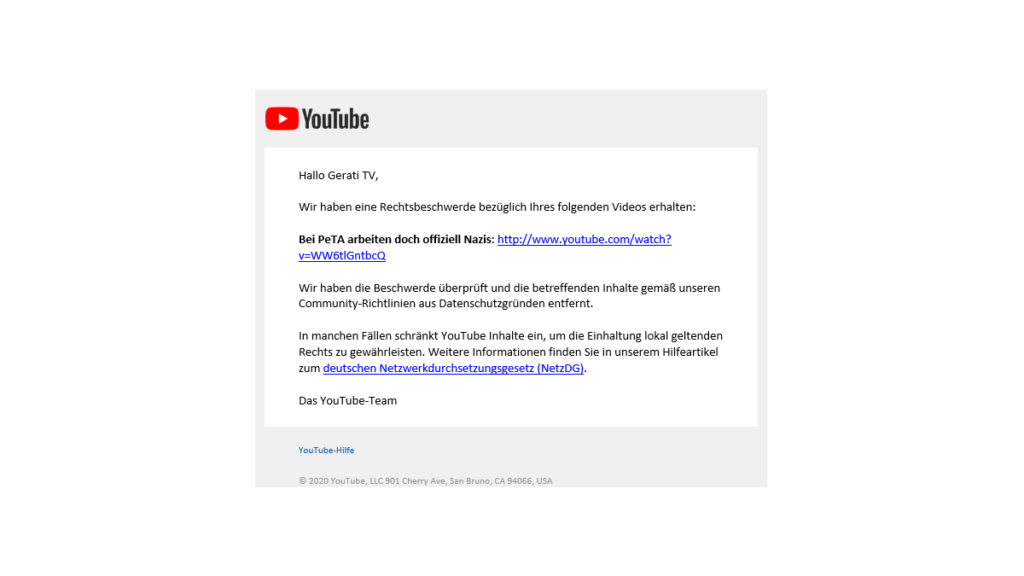 Peta lässt 4 Jahre altes Video von YouTube entfernen