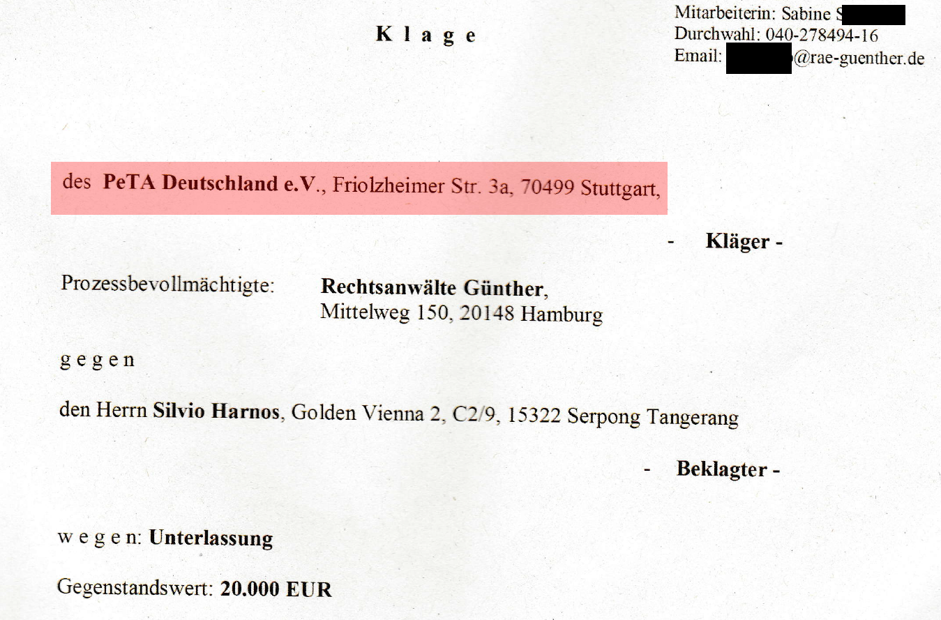 Screenshot Original Klageschrift der Rechtsanwaltskanzlei Günther aus Hamburg