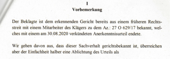 Stellungnahme des Klägers Peta Deutschland in der Klage 27 O 400/20