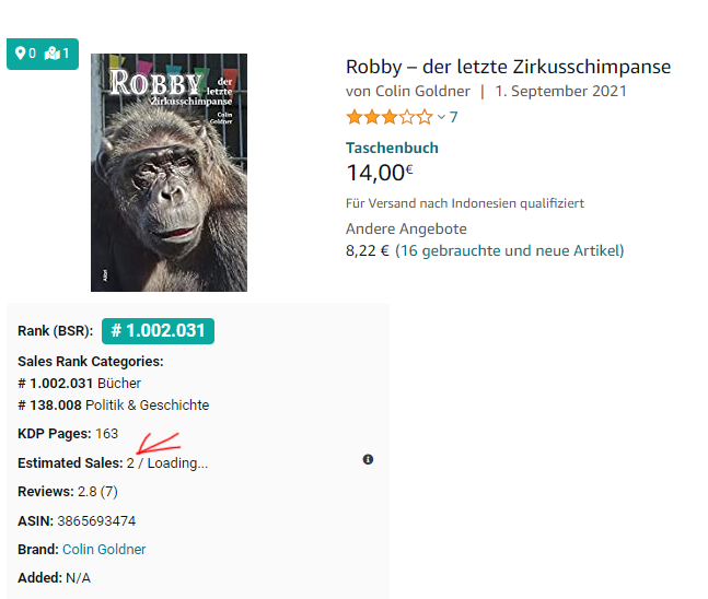 Screenshot Amazon Verkäufe Buch Rooby - der letzte Zirkusschimpanse