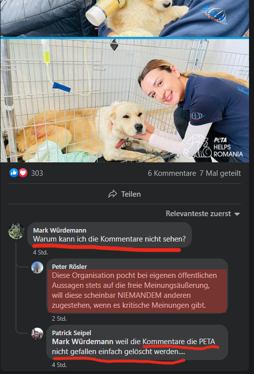 Screenshot PETA Facebook -Seite
