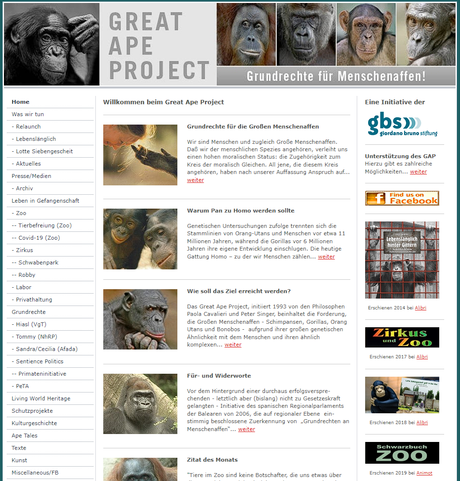 Screenshot Webseite: greatapeproject.de