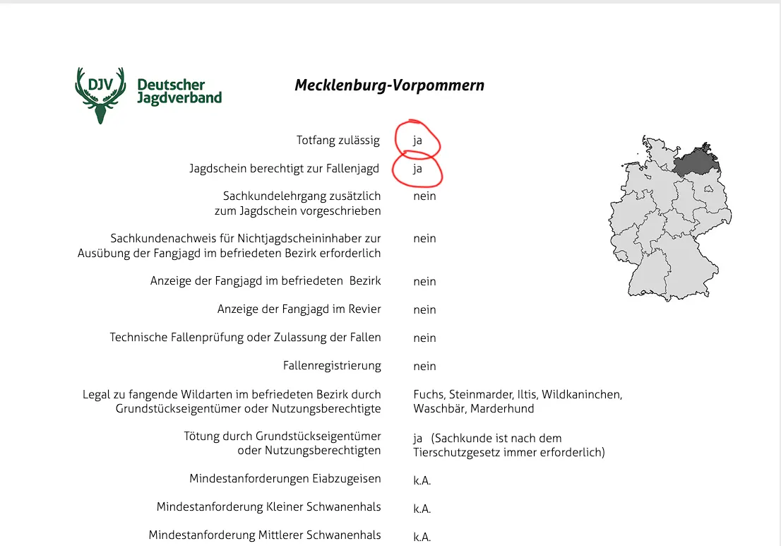 Screenshot Ländervorschriften Fallenjagd