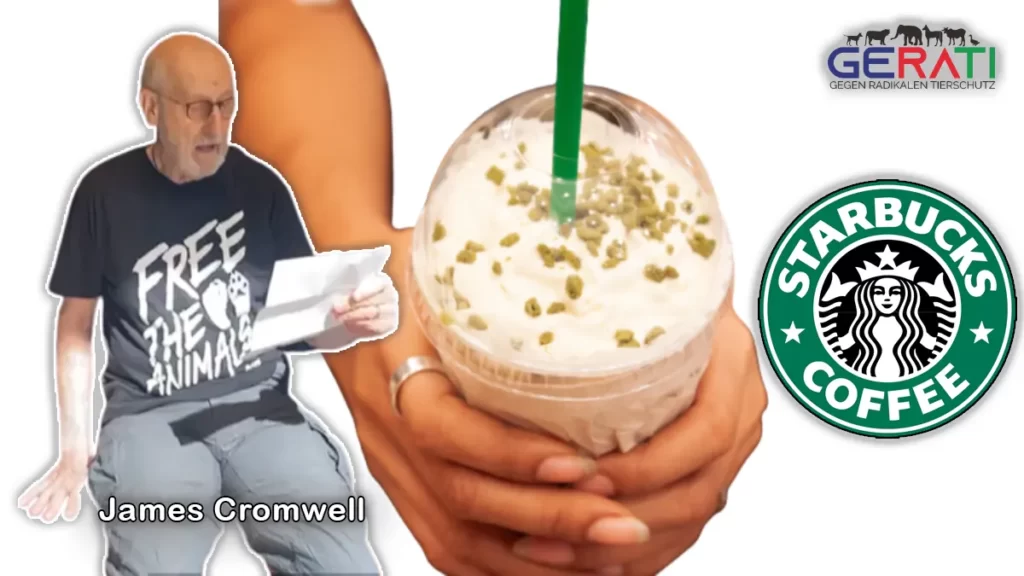 Schauspieler James Cromwell klebt sich für PETA an einen Starbucks Tresen