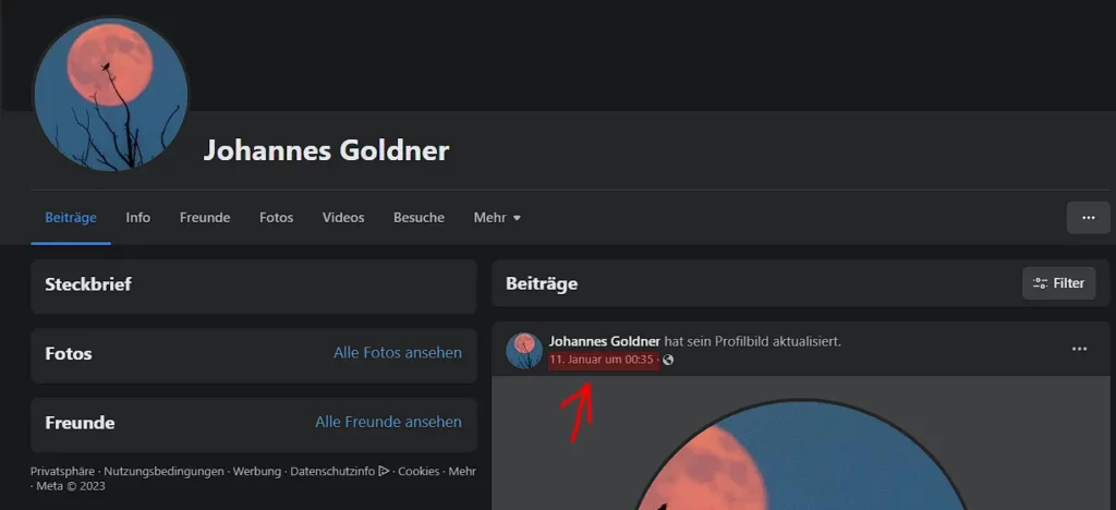 Screenshot Facebook Profil Seite Johannes Goldner