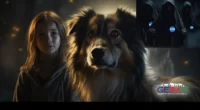 Ein Bild eines treuen Hundes namens Lassie, der in Erinnerung an den Film unsere Kindheit wieder aufleben lässt. Im Hintergrund bedrohen dunkle Gestalten den Hund Lassie und sollen PETA repräsentieren.