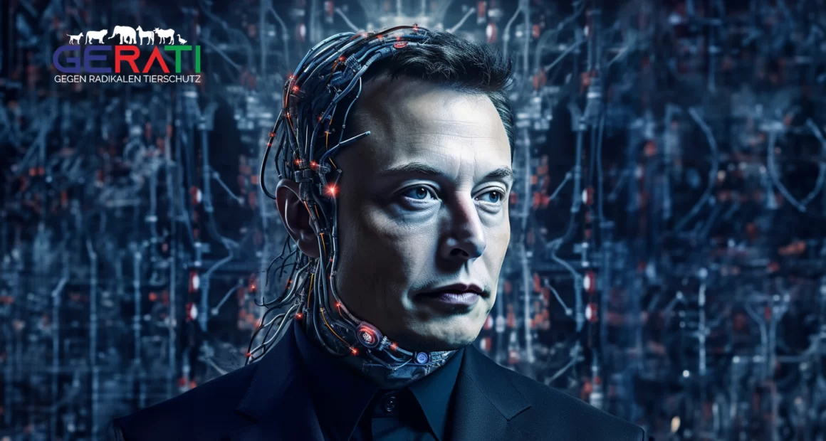 Ein futuristisches Neuralink - Gerät umgeben von einem Netzwerk verbundener Gehirnwellen, die einen ätherischen Glanz widerspiegeln. Die Ambition von Elon Musk, auf unsere Gedanken zuzugreifen, sollte durch die visuelle Sprache vermittelt werden.