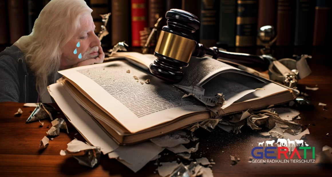 Ein Richter zerreißt ein colin Goldners Buch "Robby der letzte Zirkusschimpanse" im Gerichtssaal, wegen Urheberrechtsverletzung.