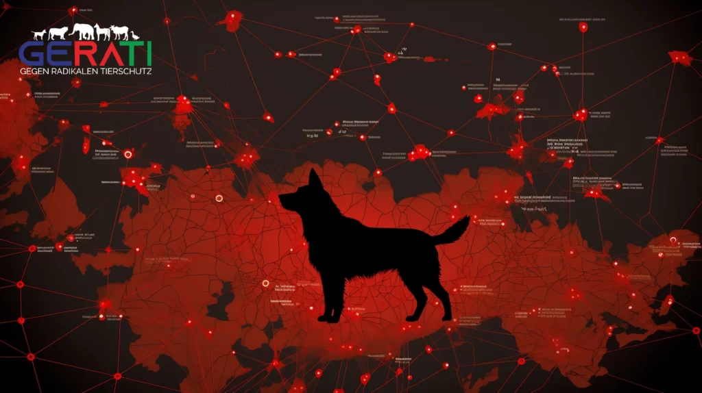Karte von Thüringen mit roten Punkten, die die Standorte von gemeldeten Tierverbrechen markieren, zusammen mit Silhouetten verschiedener Tiere, um die Opfer darzustellen.