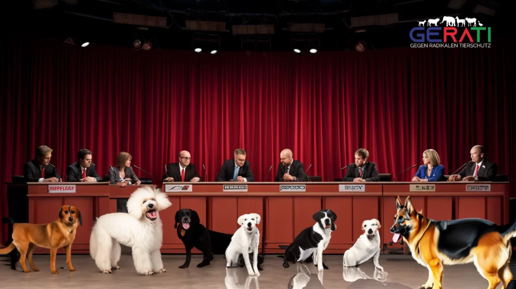 Eine Gruppe Politiker diskutiert über die Einführung des Hundeführerschein in Rheinland-Pfalz.