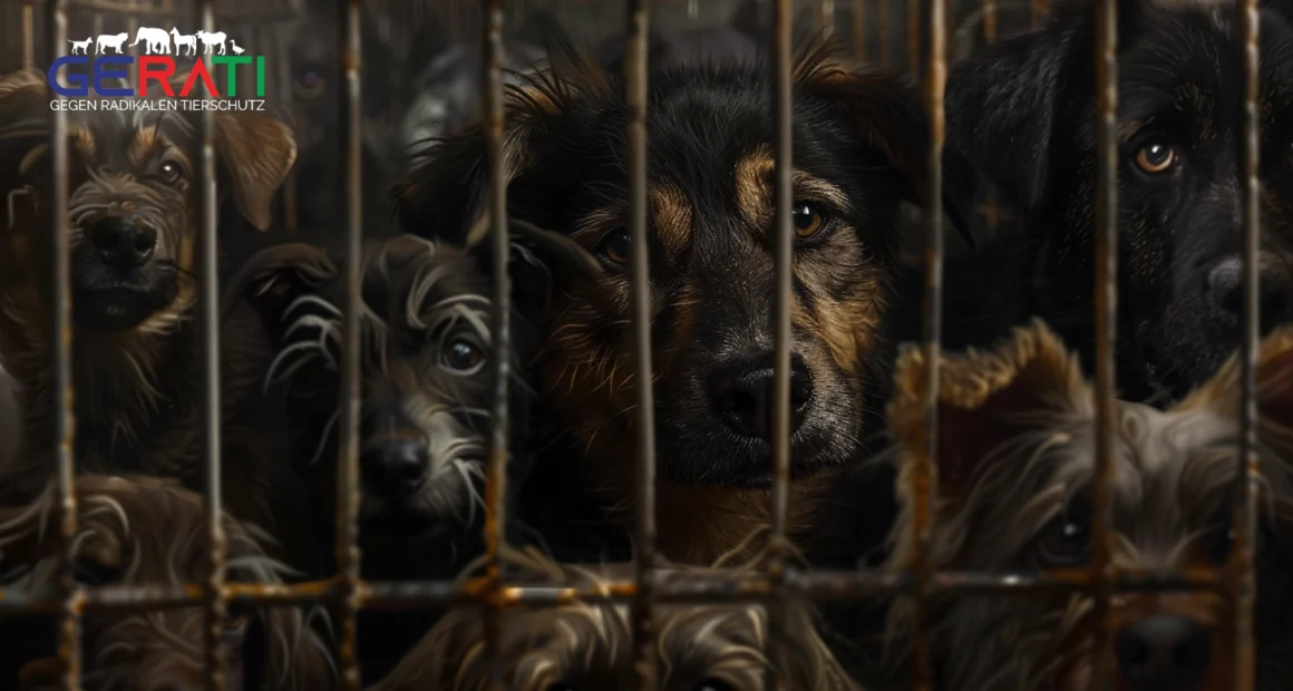 Ein trauriger Blick auf die überfüllten Käfige eines deutschen Tierheims im Kontrast zu den importierten Tieren aus dem Ausland, die in fremder Umgebung sind.
