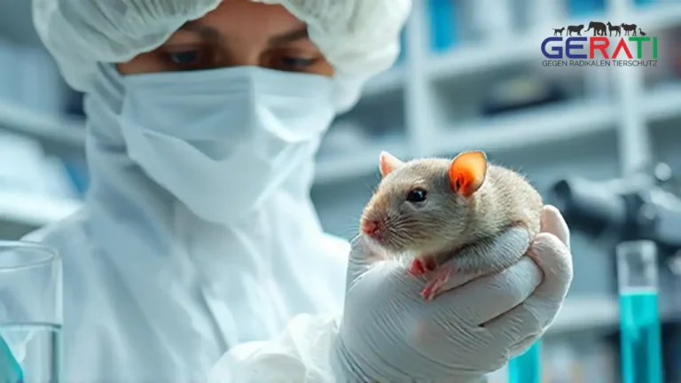 Laborratte in einem Käfig, Symbol für medizinische Tierversuche und die ethischen Herausforderungen.