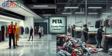 Gespaltenes Bild zeigt luxuriösen Shein-Showroom und ausbeuterische Produktionsstätte im Kontrast