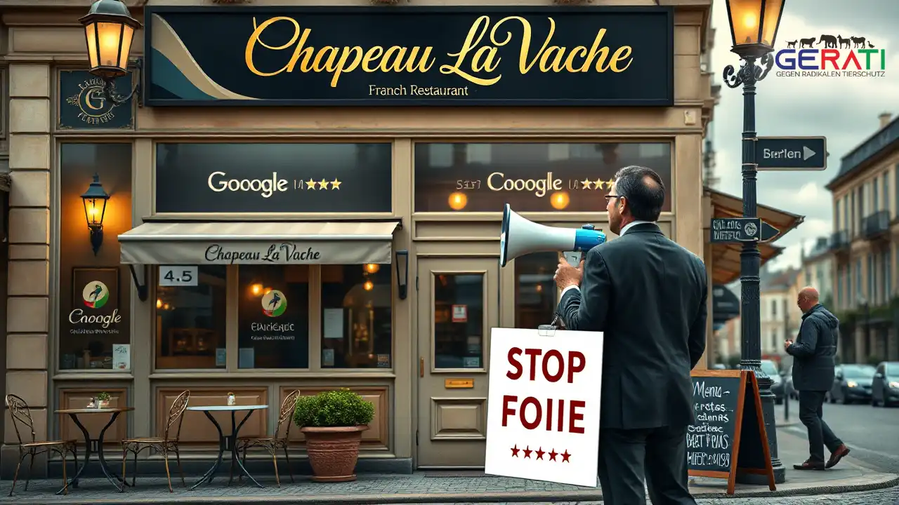 Protest vor französischem Restaurant in Bremen mit Foie-Gras-Kritikern und Passanten