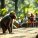 Zoo-Haltung: Ein Mandrill, ein Konflikt und die Debatte um Tierrechte 6 Ein fotorealistisches Bild zeigt einen Mandrill in einem Zoo, der in einem geräumigen und naturnah gestalteten Gehege steht. Umgeben von üppigem Grün und natürlichen Felsformationen, spiegelt die Szene die Komplexität seines natürlichen Verhaltens wider. Im Hintergrund sind leicht verschwommen Zoo-Besucher zu sehen, die das Tier ruhig beobachten, was den Bildungsaspekt der Zoo-Haltung betont. Die Atmosphäre vereint die Ruhe der Natur mit der Reflexion über ethische Fragen zur Zoo-Haltung und dem Gleichgewicht zwischen Tierwohl und Artenschutz. Natürliches Licht fällt sanft durch die Bäume und schafft eine warme, einladende und zugleich nachdenklich stimmende Stimmung.