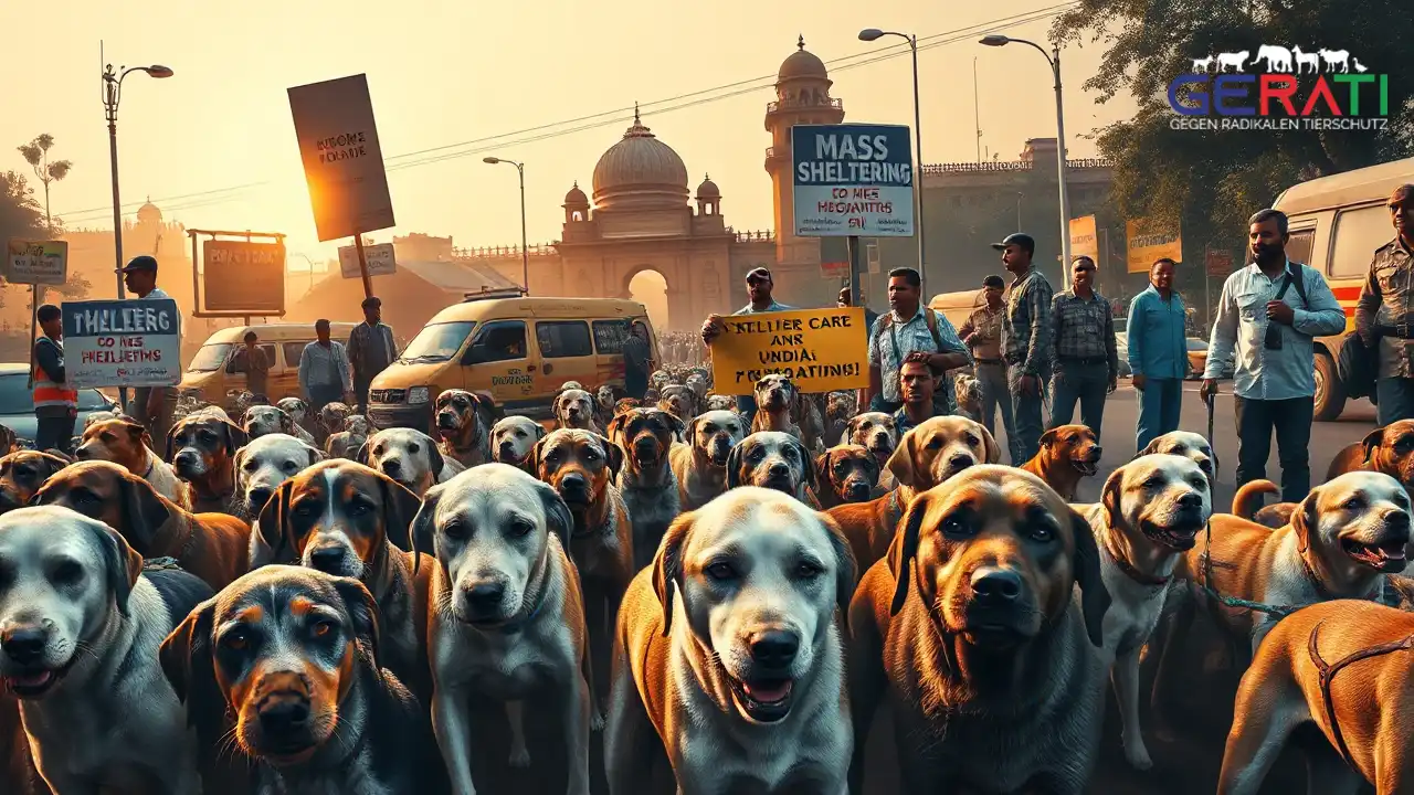 Supreme Court Indien Straßenhunde – Proteste in Delhi für humane Lösungen statt Masseninternierung.