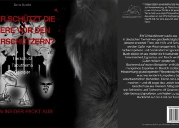 Symbolisches Titelbild zum Buch „Wer schützt die Tiere vor den Tierschützern“: Tiere sicher hinter Glas, während Aktivisten draußen diskutieren – Sinnbild für falschen Eifer im Tierschutz.
