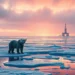 Donald Trumps Unerwartete Kehrtwende im Eisbärenschutz: Ein Politisches Rätsel 3 Ein fotorealistisches Bild zeigt die eisige Wildnis der Arktis bei Sonnenaufgang. Ein einzelner Eisbär steht ruhig auf einer langsam schmelzenden Eisscholle. Im Hintergrund erstreckt sich der weite Arktische Ozean bis zum fernen Horizont, wo schemenhaft eine Ölbohrplattform zu erkennen ist. Der Himmel ist in Rosa- und Orangetönen gefärbt, die sich im Wasser und Eis spiegeln und ein Gefühl von Hoffnung und Ungewissheit vermitteln. Das Bild thematisiert den Eisbärenschutz im Kontext von Umweltbewahrung und geopolitischen Interessen, passend zum Artikel über Donald Trumps überraschende Unterstützung für den Schutz der Eisbären.