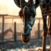 Giraffe steht still im nebligen Zoo Gehege bei Sonnenaufgang als Symbol für Giraffenhaltung Kritik