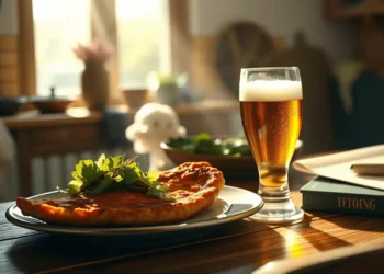 Ein sonnendurchfluteter Küchentisch mit einem goldbraunen Schweineschnitzel und einer Schüssel Salat symbolisiert den Kontrast zum Weltvegantag