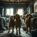 Animal Hoarding – Wenn „Tierliebe“ zur Gefahr wird 6 Mehrere erschöpfte Golden Retriever stehen in einem engen, überfüllten Raum mit magerem Licht, was die Folgen von Animal Hoarding sichtbar macht