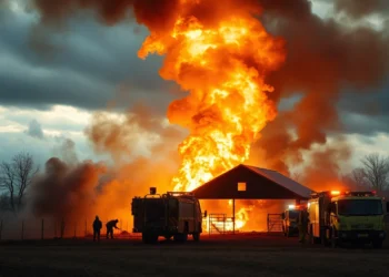 Stallbrand in Sassenberg-Füchtorf: Tragödie trifft Landwirtschaft – PETA liefert erneut juristisch haltlose Vorwürfe 29 Brennender Geflügelstall in Sassenberg-Füchtorf mit Feuerwehrfahrzeugen und dichter Rauchwolke – Szene des Stallbrandes im Fokuskeyword Stallbrand Sassenberg-Füchtorf.