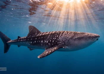 Majestätischer Walhai und Weißspitzen-Hochseehai schwimmen im klaren Morgenlicht frei durch den Ozean als Symbol für das Haihandel Verbot