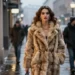 Pelz Comeback Trend: Wenn Aktivismus an der Realität vorbeiläuft 4 Junge Frau im auffälligen Vintage-Pelzmantel läuft selbstbewusst durch winterliche Innenstadt und symbolisiert den Pelz Comeback Trend