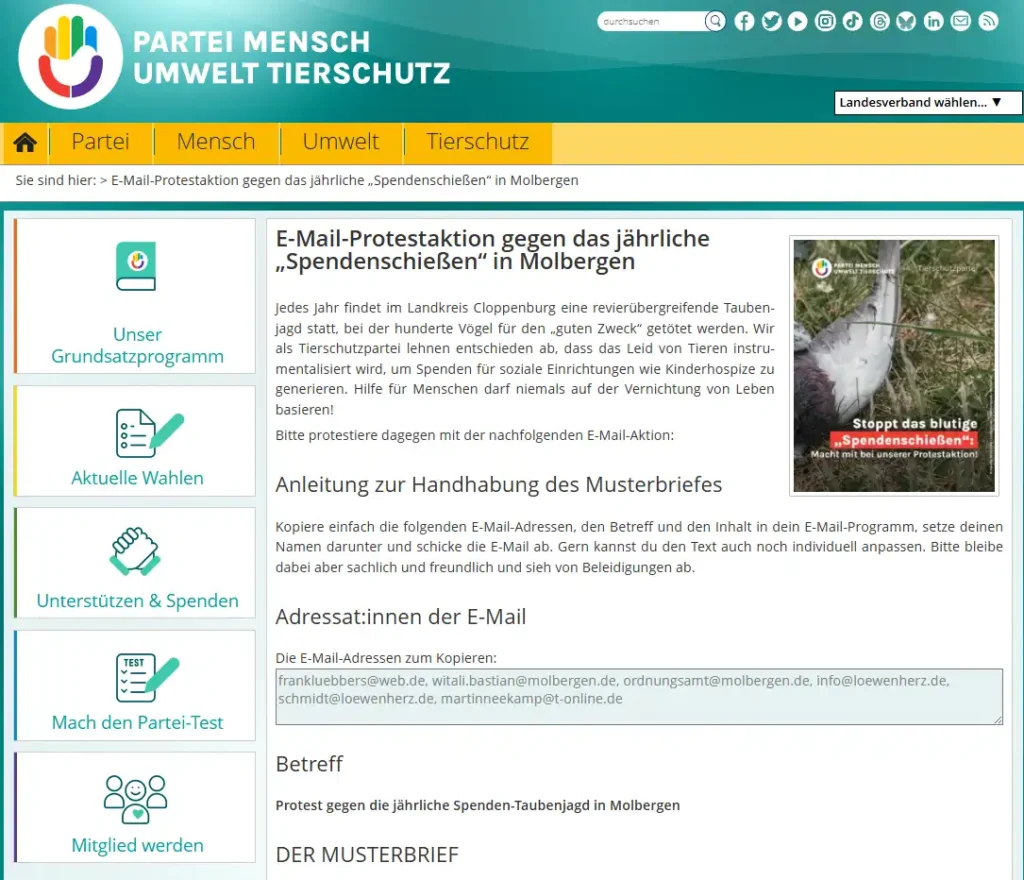 Screenshot Webseite Tierschutzpartei