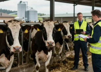 Tierhalteverbot Rinderbetrieb Bad Grönenbach: Kühe stehen in einem Allgäuer Rinderstall, während eine Kontrollbehörde den Betrieb überprüft.