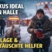 Zirkus Ideal Halle im Winter: Zirkusdirektor mit Spendendose vor verschneitem Zelt, daneben ein Pony – Symbol für Notlage und enttäuschte Helfer.