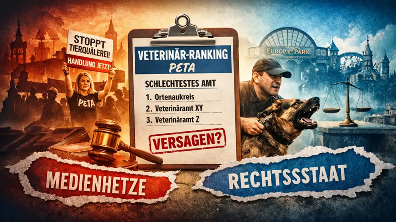 Titelbild zum Veterinär-Ranking PETA: Medienkampagne, Hundetrainer im Europa-Park und der Konflikt zwischen Aktivismus und Rechtsstaat.