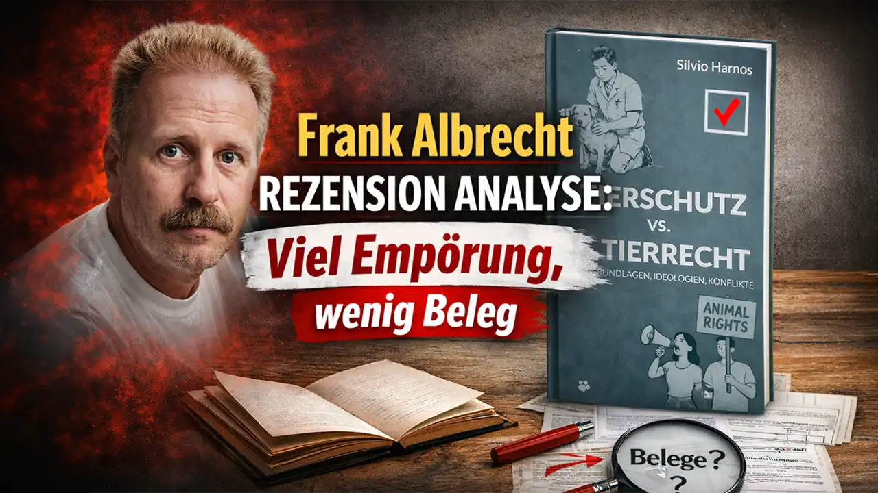 Frank Albrecht Rezension Analyse – Gegenüberstellung von Buch „Tierschutz vs. Tierrecht“ und kritischer Quellenprüfung mit Lupe und Dokumenten