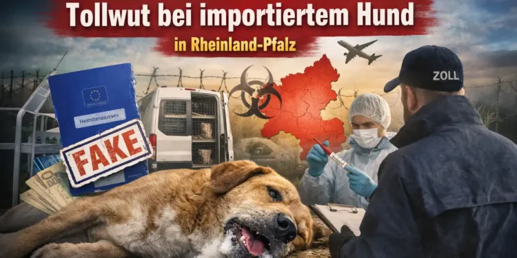 Symbolbild zu Tollwut bei importiertem Hund in Rheinland-Pfalz: toter Hund, gefälschter Impfpass, Zoll und Veterinär untersuchen den Fall.