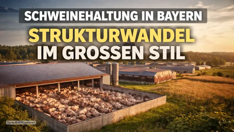 Großer Schweinestall in Bayern mit dichtem Tierbestand – Symbol für Schweinehaltung Bayern Strukturwandel und wachsende Betriebsgrößen.
