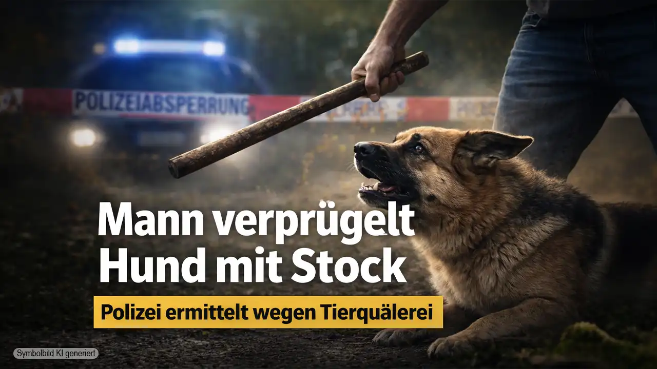 Mann verprügelt Hund mit Stock – Polizei ermittelt wegen Tierquälerei 1 Mann verprügelt Hund mit Stock – Polizei ermittelt wegen Tierquälerei nach einem Vorfall in Bayern.