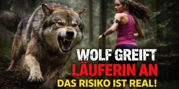 Wolf greift Läuferin an – Wie lange hält das Narrativ vom „harmlosen Wolf“ noch? 18 Wolf greift Läuferin an: Ein fletschender Wolf stürmt im Wald auf eine Joggerin zu, dramatische Szene mit Warncharakter.
